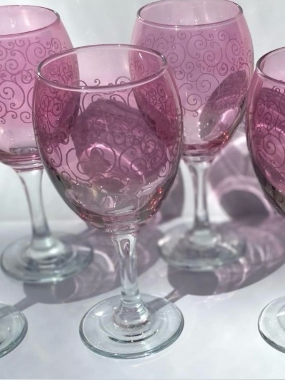 Set of 6, Cristalleria Fratelli Fumo Pink to Clear Wine Glasses